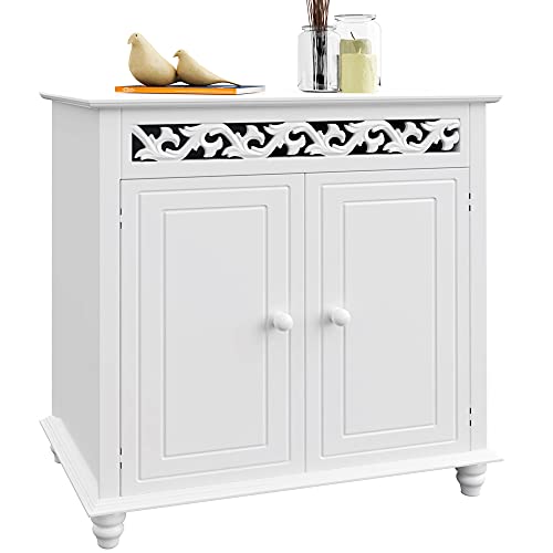Casaria® Kommode Weiß Wohnzimmer Flur Holz Sideboard 2 Türen Landhaus Stil Schlafzimmer Kommodenschrank herausnehmbarer Boden Schmal 76x65x35cm Klein von Casaria