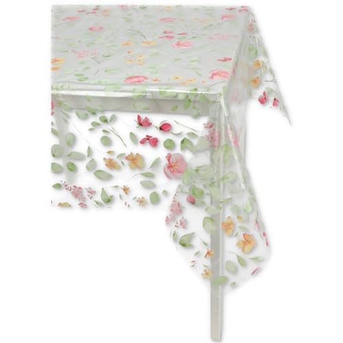 Casatessile Transparente plastifizierte Tischdecke h 140 cm. pro Meter Cristal Tischdecke PVC Transparent, Tischdecke Wachs Rechteckig - Dis. Fiori, 6 SITZEN 140x180 cm. von Casatessile
