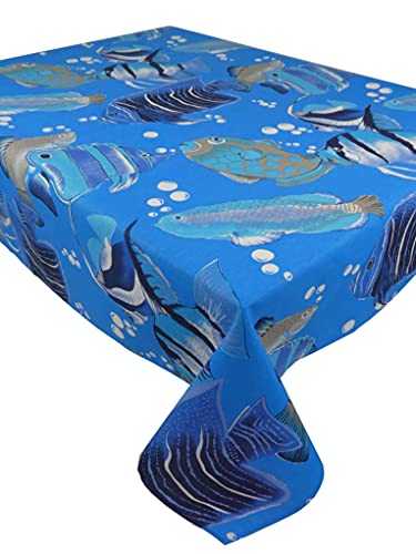 Quadratische und rechteckige Tischdecke Baumwolle Fische Tischdecke aus Baumwolle mit Meeresmotiv - BLU, 4 SITZEN 140X140 cm. von Casatessile