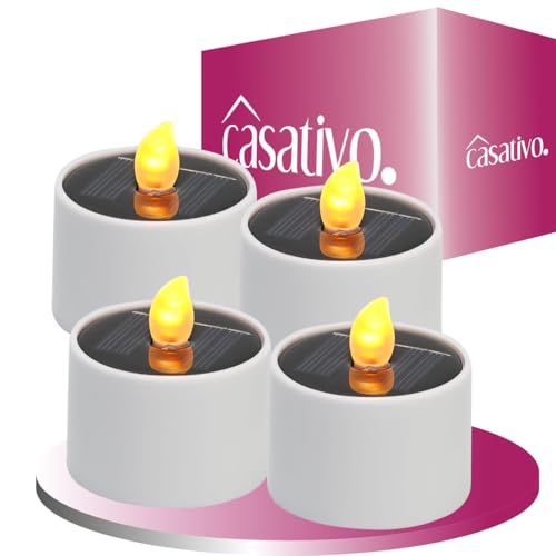 Casativo 4er-Set Solar-LED-Teelichter – wetterfest (IP44), mit Dämmerungssensor & warmweissen Licht – kabellos, energiesparend & ideal für Garten, Balkon & Deko von Casativo
