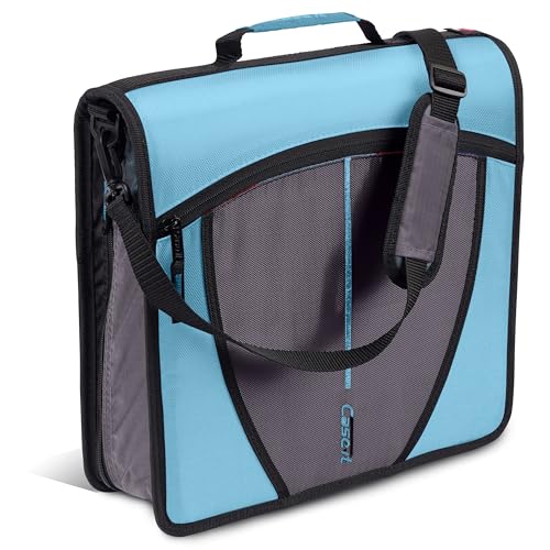Case-it Mighty D-146-TEAL Reißverschluss-Ordner, 7,6 cm O-Ring mit 5-farbigen Reitern, erweiterbarer Aktenordner und Schultergurt und Griff, 7,6 cm von Case-it