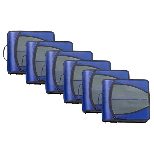 Case-it Mighty Schulmappe mit Reißverschluss, 7,6 cm O-Ringe, 600 Blatt Kapazität, 5 Fächer, Fächermappe, mehrere Taschen und Aufbewahrungs-Organizer, Schultergurt, D-146 Mitternachtsblau, 6 Stück von Case it