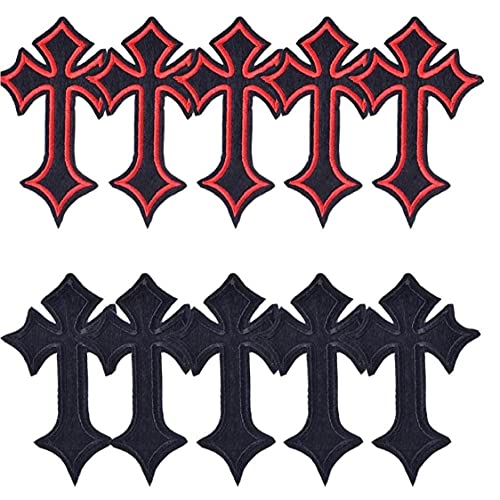 10 Stücke Kreuz Gestickte Flecken Für Kleidung Nähen Lieferungen Dekorative Abzeichen Applique Bügeln Kleidung Rot/Schwarz Kreuz von Casiler
