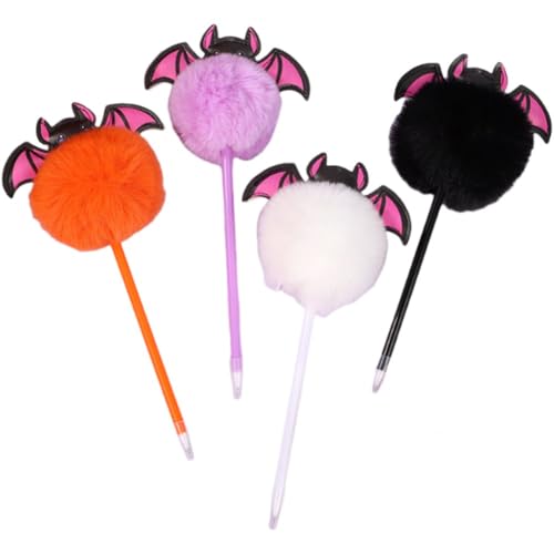 Casiler 4 Stück Halloween-kugelschreiber, Kürbis, Geist, Fledermaus, Hexenbeine, Plüsch-pompom, Schreibstifte Für Schule, Büro, Partygeschenke von Casiler