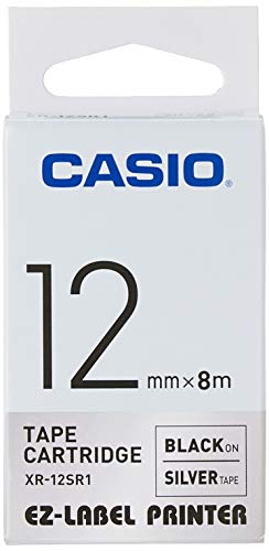 Casio EZ-Label Printer XR-12SR1 Schriftband selbsthaftend 12 mm x 8,0 m schwarz auf silber von Casio