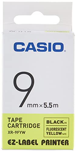 Casio EZ-Label Printer XR-9FYW fluoreszierendes Schriftband selbsthaftend 9 mm x 5,5 m schwarz auf gelb von Casio