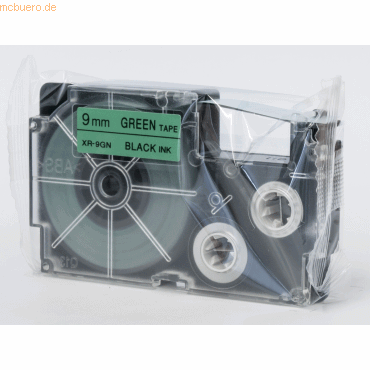 Casio Schriftbandkassette XR-9 GN 9mm schwarz auf grün von Casio