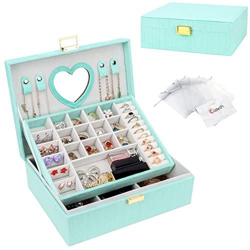 Schmuckkasten, Großer Schmuckkästchen mit Spiege für Damen Mädchen, Samt Schmuckbox Schmuckschatulle Groß Schmuck Organizer für Ringe Ohrringe Armbänder Halsketten, Minzgrün von Casiwaft