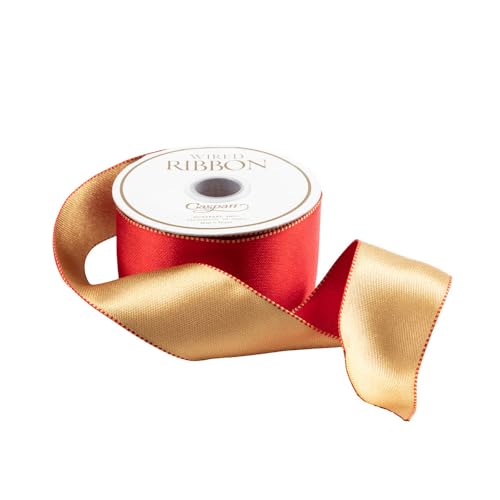 Caspari Wendbares Satinband mit Draht, Rot und Gold, 9,1 m Spule von Caspari