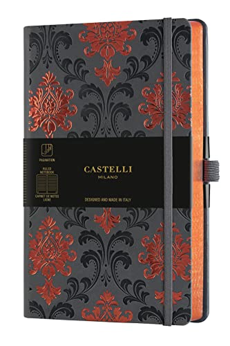 Castelli Milano Copper & Gold Baroque Copper Notizbuch, 13 x 21 cm, liniert, fester Einband, Farbe Dunkelgrau, 224 Seiten von Castelli Milano