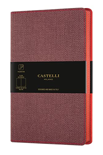 Castelli Milano HARRIS Maple red Notizbuch, 13 x 21 cm, weiße Seite, flexibler Einband, Farbe Rot, 240 Stück von Castelli Milano