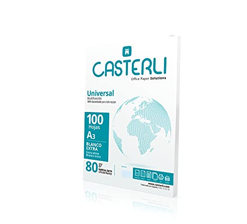 CASTERLI - A3-Blatt, 100 Weiße Blätter, 80 g Papier, Extra Weiß, Allzweckpapier für A3-Format 80 g/m² von Casterli