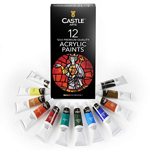 Castle Art bietet 12 x 12ml Acrylfarben Set | Günstiges Einsteigerset für Anfänger oder fortgeschrittene Künstler | Intensive Farben in Premium-Qualität von Castle Art Supplies