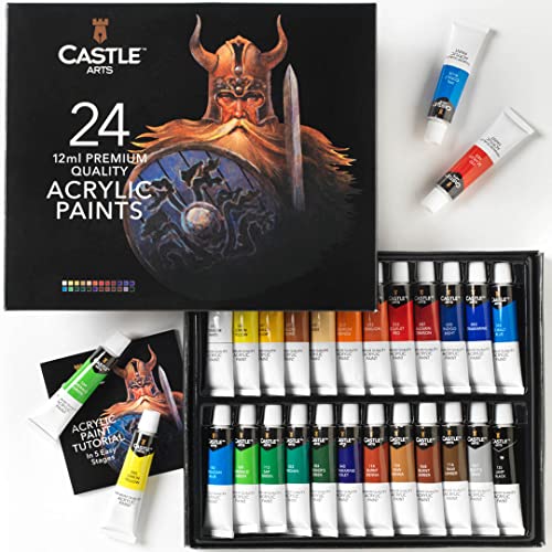 24pc Acrylfarbe Set für Anfänger, Studenten oder Künstler. Perfekte Mischung aus Qualität, Flexibilität und Vielseitigkeit. Kräftige Farben, gute Deckung auf Papier, Leinwand, Holz oder Stoff von Castle Art Supplies