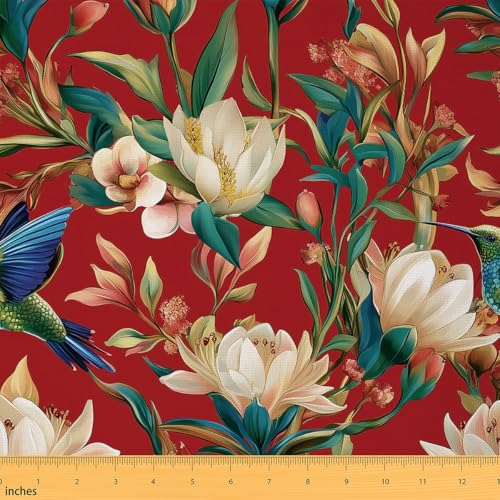 Blumen-Kolibri-Stoff von The Yard, Plam Leaves Tropical Plant Polsterstoff für Nähliebhaber, Retro-Bauernhaus-Stil, wasserdichter Outdoor-Stoff, Bastelbedarf, 91,4 cm L x 149,9 cm B von Castle Fairy