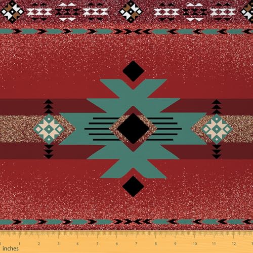 Boho-Aztekenstoff, exotischer Stoff, Ethno-Stil, Geometrie, Polsterstoff, Ombré-Pailletten-Druck, dekorative Möbelstoffe, dunkelrot, Bastel- und Nähzubehör, DIY-Stoffe, 2 m, 183 cm L x 150 cm B von Castle Fairy