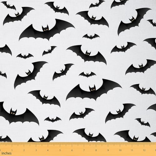 Dekorativer Stoff mit Fledermausdruck, Meterware, schwarz, Retro, Tier, für drinnen und draußen, Polsterstoff, Halloween-Thema, für Quilten, Nähen, Kunst, Basteln, 91,4 cm L x 149,9 cm B Dekorativer Stoff mit Fledermausdruck, Meterware, schwarz, Retro, Tier, für drinnen und draußen, Polsterstoff, Halloween-Thema, für Quilten, Nähen, Kunst, Basteln, 91,4 cm L x 149,9 cm B von Castle Fairy