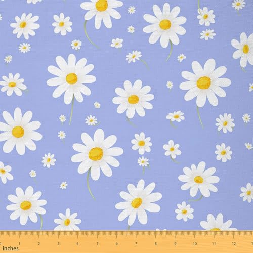 Niedlicher Gänseblümchenstoff, rustikaler Stil, Blumen-Polsterstoff, Shabby-Chic-Blumen, dekoratives Tuch für Möbel, Sofa, Polster, fliederfarben, Bastel- und Nähzubehör, 91,4 cm L x 149,9 cm B von Castle Fairy