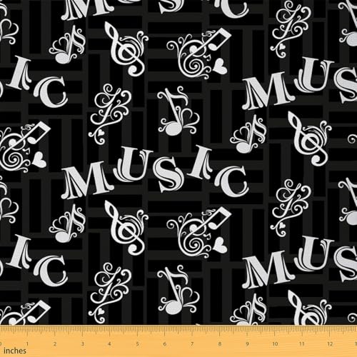 Polsterstoff mit Musikmotiven, weiß, Musiknoten, künstlerisches Design, DIY-Stoff, Meterware, schwarze geometrische Streifen, Dekorstoff für Polster und Heimakzente, 91 cm von Castle Fairy