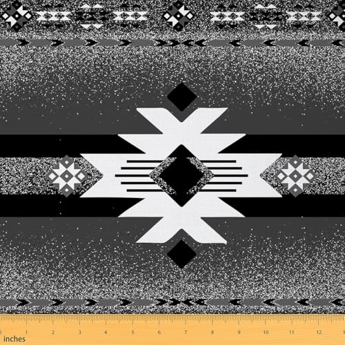 Stoff im Boho-Stil, Aztekenstoff, Ethno-Stil, Ethnische Geometrie, Ombré-Pailletten-Druck, dekorative Möbelstoffe, dunkelgrau, Bastel- und Nähzubehör, DIY-Stoffe, 91,4 cm L x 150 cm B von Castle Fairy