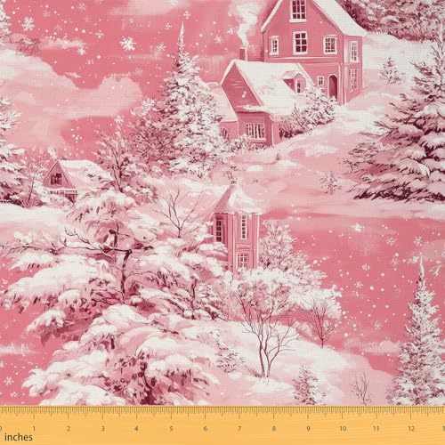 Stoff mit Schneebäumen von The Yard, "Merry Christmas Trees", Polsterstoff, Winterstil, dekoratives Tuch für Möbel, Sofa, Polstermöbel, rosa-weiß, Bastel- und Nähzubehör, DIY-Stoff, 91 cm von Castle Fairy