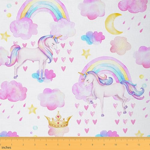 Traumhafter Einhorn-Stoff von The Yard, mädchenhaft, rosa Sternenhimmel, Wolken, Sterne, Polsterstoff, Prinzessinnenkrone, Regenbogen-Druck, dekorativer Stoff, Aquarell-Himmel, Graffiti-Nähzubehör, Traumhafter Einhorn-Stoff von The Yard, mädchenhaft, rosa Sternenhimmel, Wolken, Sterne, Polsterstoff, Prinzessinnenkrone, Regenbogen-Druck, dekorativer Stoff, Aquarell-Himmel, Graffiti-Nähzubehör, von Castle Fairy
