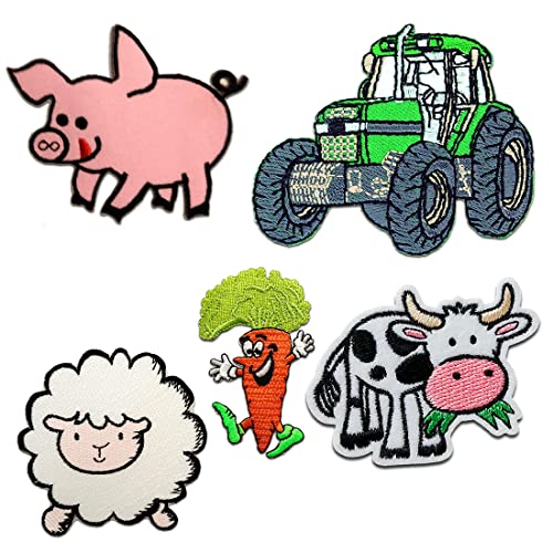 Catch the Patch Bauernhof Set 5 Stück Tier - (Größe: verschiedene Größen) – Aufbügler & Applikationen in verschiedenen Größen – Ideal für Kleidung, Schulranzen, Jeans & Rucksäcke von Catch the Patch