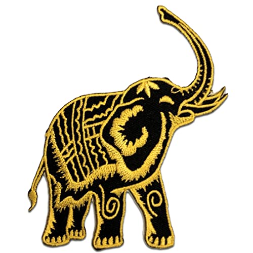 Catch the Patch Elefant Tier Thailand - Aufnäher, Bügelbild, Aufbügler, Applikationen, Patches, Flicken, Zum Aufbügeln, Größe: 9,8 x 9,8 cm, Farbe:gelb von Catch the Patch