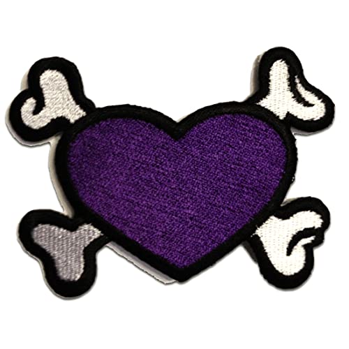 Catch the Patch Herz Mit Knochen Emo - (Größe: 8,0 x 6,4 cm) Aufnäher, Bügelbilder, Aufbügler, Applikationen, Patches, Sticker zum Aufbügeln oder Aufnähen – für Kleidung, Taschen, Jacken von Catch the Patch