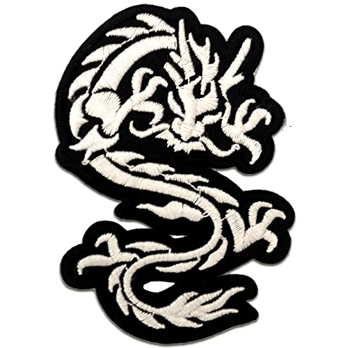 Chinesischer Drache - Aufnäher, Bügelbild, Aufbügler, Applikationen, Patches, Flicken, Zum Aufbügeln, Größe: 6,7 x 9 cm, Farbe:silber Chinesischer Drache - Aufnäher, Bügelbild, Aufbügler, Applikationen, Patches, Flicken, Zum Aufbügeln, Größe: 6,7 x 9 cm, Farbe:silber von Catch the Patch