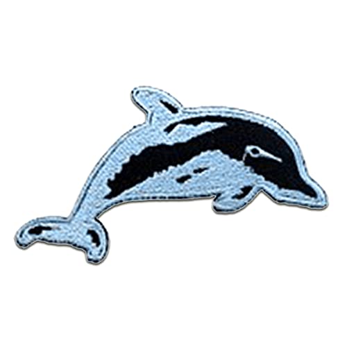 Delfin Tier - Aufnäher, Bügelbild, Aufbügler, Applikationen, Patches, Flicken, Zum Aufbügeln, Größe: 9.6 x 5.1 cm, Farbe:hellblau von Catch the Patch
