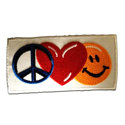 Peace Love Happiness - Aufnäher, Bügelbild, Aufbügler, Applikationen, Patches, Flicken, zum aufbügeln, Größe: 9,3 x 4,3 cm Peace Love Happiness - Aufnäher, Bügelbild, Aufbügler, Applikationen, Patches, Flicken, zum aufbügeln, Größe: 9,3 x 4,3 cm von Catch the Patch
