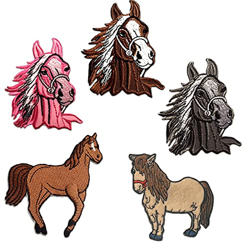 Pferde Set 5 Stück Tier - Aufnäher, Bügelbild, Aufbügler, Applikationen, Patches, Flicken, zum aufbügeln von Catch the Patch