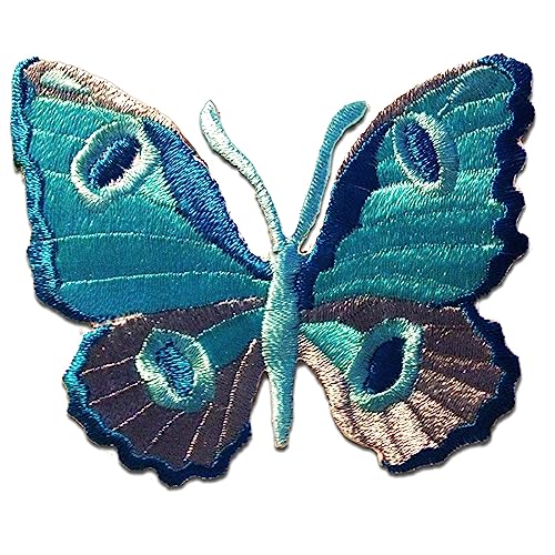 Schmetterling - Aufnäher, Bügelbild, Aufbügler, Applikationen, Patches, Flicken, Zum Aufbügeln, Größe: 6,8 x 6,3 cm, Farbe:blau von Catch the Patch