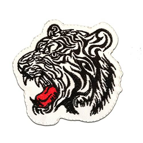 Tiger Tier - Aufnäher, Bügelbild, Aufbügler, Applikationen, Patches, Flicken, Zum Aufbügeln, Größe: 7.5 x 8 cm, Farbe:weiß von Catch the Patch