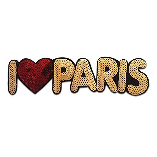 XL I love Paris mit Pailletten - Aufnäher, Applikationen, Patches, Flicken, zum aufnähen, Größe: 25,5 x 6,5 cm von Catch the Patch