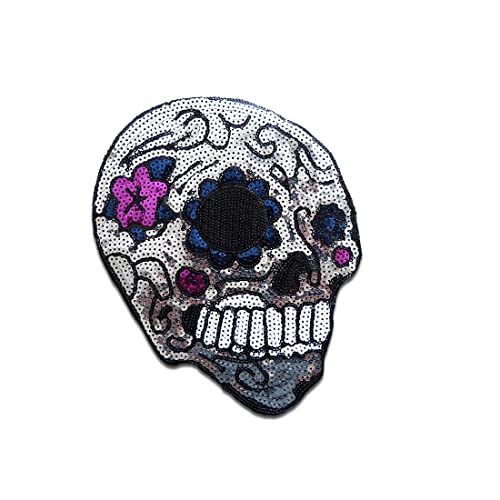 XL Totenkopf mit Pailletten - Aufnäher, Bügelbild, Aufbügler, Applikationen, Patches, Flicken, zum aufbügeln, Größe: 22,5 x 17,3 cm XL Totenkopf mit Pailletten - Aufnäher, Bügelbild, Aufbügler, Applikationen, Patches, Flicken, zum aufbügeln, Größe: 22,5 x 17,3 cm von Catch the Patch