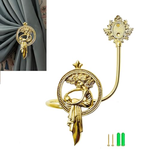 CatchDragon Vorhang-Raffhalter aus Messing, Vintage-Stil, Mädchen, goldfarben, dekorative Wandmontage, Vorhanghalter für Wohnzimmer, Schlafzimmer, Kinderzimmer (links) von CatchDragon