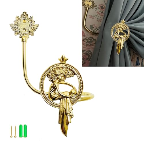 CatchDragon Vorhang-Raffhalter aus Messing, Vintage-Stil, Mädchen, goldfarben, dekorative Wandmontage, Vorhanghalter für Wohnzimmer, Schlafzimmer, Kinderzimmer (rechts) von CatchDragon