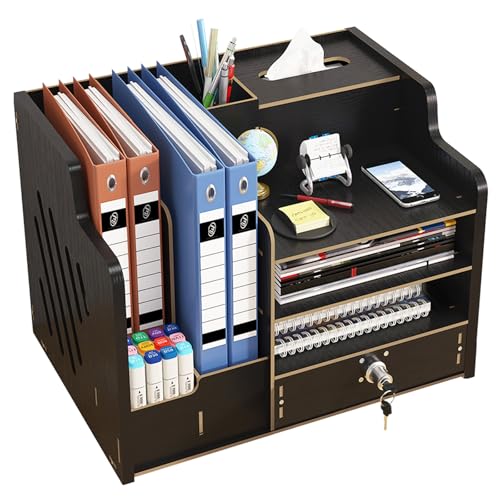 Catekro Schreibtisch Organizer Holz, Briefablage Ablagefächer mit Schublade, Bürozubehör, Ordnungssystem Büro mit Aktenhalter für Büro Bedarf Dokumentenablage Schwarz Catekro Schreibtisch Organizer Holz, Briefablage Ablagefächer mit Schublade, Bürozubehör, Ordnungssystem Büro mit Aktenhalter für Büro Bedarf Dokumentenablage Schwarz von Catekro