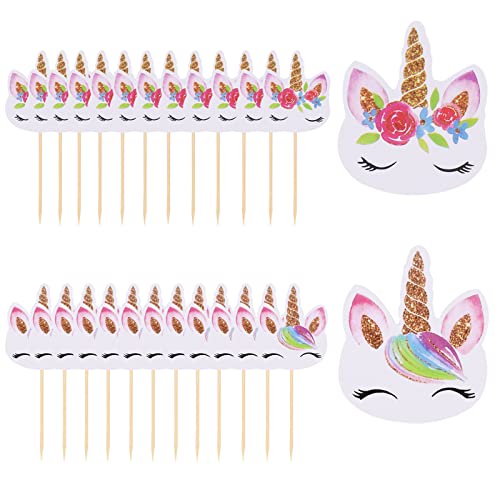 Catelves 24 Stück Einhorn Muffin Deko, Einhorn Cupcake Toppers, Einhorn Cupcake Dekoration, Einhorn Tortendeko, Kuchen Deko, Cupcake Deko, für Geburtstagsfeier Hochzeiten Lieferungen von Catelves