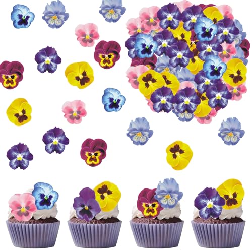 Catelves 60 Stück Tortendeko Blumen Essbar Stiefmütterchen, Essbare Blumen für Torte, Tortendeko Essbar, Blumen Deko Torte, Kuchen Deko Essbar, Esspapier Blumen für Kuchendekoration,Hochzeit,Babyparty von Catelves