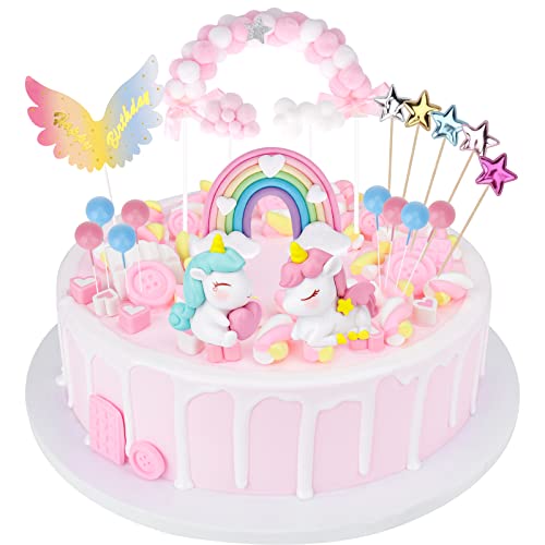 Catelves 20 Stück Einhorn Tortendeko, Mädchen, Kuchendeko, Regenbogen, Torte Deko, Kuchen von Catelves