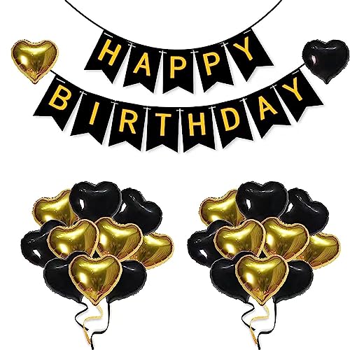 Catelves Geburtstags Deko, Geburtstagsdeko Gold Schwarz, Happy Birthday Deko, Happy Birthday Girlande, Luftballons Geburtstag Dekoration Set, Birthday Decorations, Girlande Geburtstag von Catelves