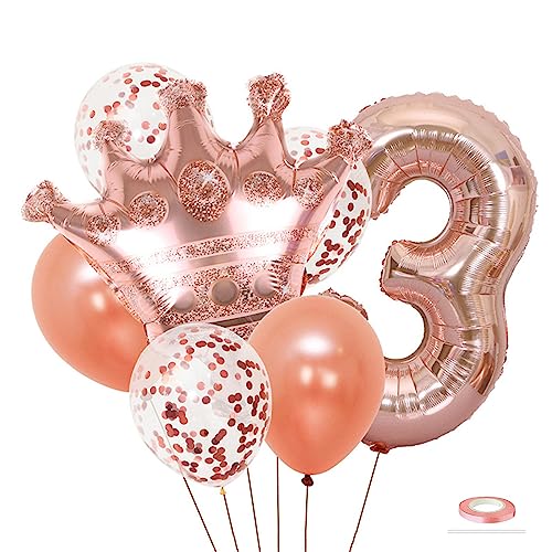 Catelves Luftballon 3. Geburtstag, Roségold Ballon 3 Geburtstag, Folienballon 3, Luftballons Geburtstag 3, Luftballons 3. Geburtstag, Deko 3. Geburtstag Mädchen, 3 Geburtstag Mädchen von Catelves