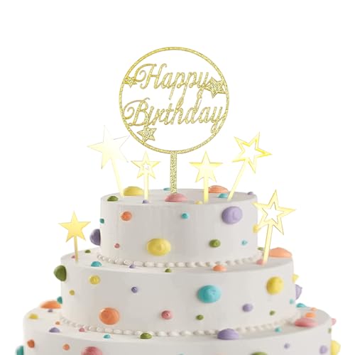 Catelves Happy Birthday Tortendeko Geburtstag,7 Stück Acryl Glitter Cake Topper Gold,Stern Kuchen Deko Geburtstag,Happy Birthday Cake Topper Geburtstag,Kuchen Deko für Geburtstagstorte Party Zubehör von Catelves