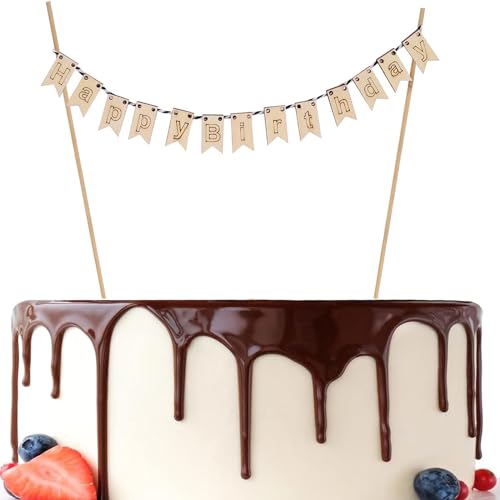 Catelves Happy Birthday Cake Topper Holz, Kuchendeko Geburtstag Banner, Tortenstecker Geburtstag, Cake Topper Geburtstag, Torten Topper Geburtstag, Tortendeko Geburtstag für Mädchen Junge Frauen Mann von Catelves