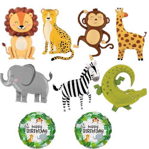 Catelves 9 Stück Folienballon Dschungel Deko Geburtstag,Luftballons Tiere,Safari Balloons Waldtiere Kinderluftballons,Happy Birthday Luftballons Löwe Affe Helium Ballons Junge Mädchen Geburtstagsdeko von Catelves