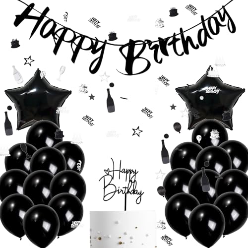 Catelves Schwarz Happy Birthday Deko, Geburtstagsdeko Mann Frauen Junge Mädchen, mit Happy Birthday Girlande Schwarz, Tortendeko Geburtstag Luftballon, Geburtstag Konfetti zum Geburtstagsdeko Catelves Schwarz Happy Birthday Deko, Geburtstagsdeko Mann Frauen Junge Mädchen, mit Happy Birthday Girlande Schwarz, Tortendeko Geburtstag Luftballon, Geburtstag Konfetti zum Geburtstagsdeko von Catelves