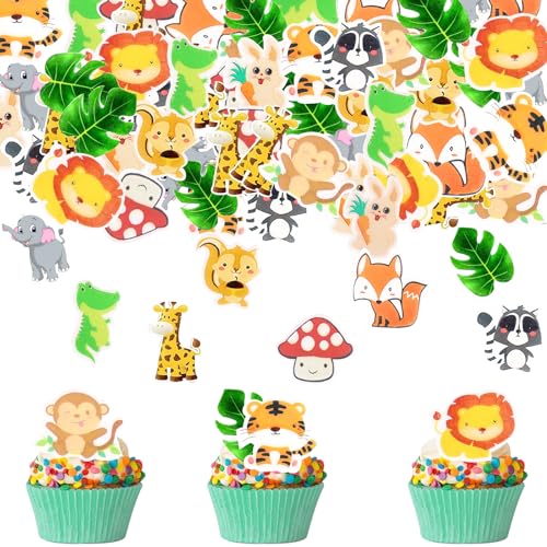 Catelves 60 Stück Essbare Tortendeko Tiere, Dschungel Tortendeko, Muffin Deko Essbar, Deko Kuchen Essbar, Tortendeko Geburtstag Essbar, Cupcake Topper, Deko Torte Essbar, Waldtiere Geburtstag Deko von Catelves